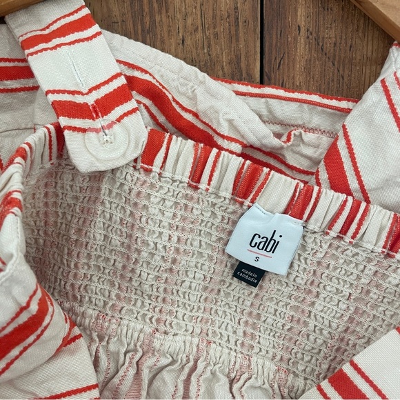 CAbi Orange & Cream Striped Adjustable Strap Linen Blend Top - Picture 3 of 5